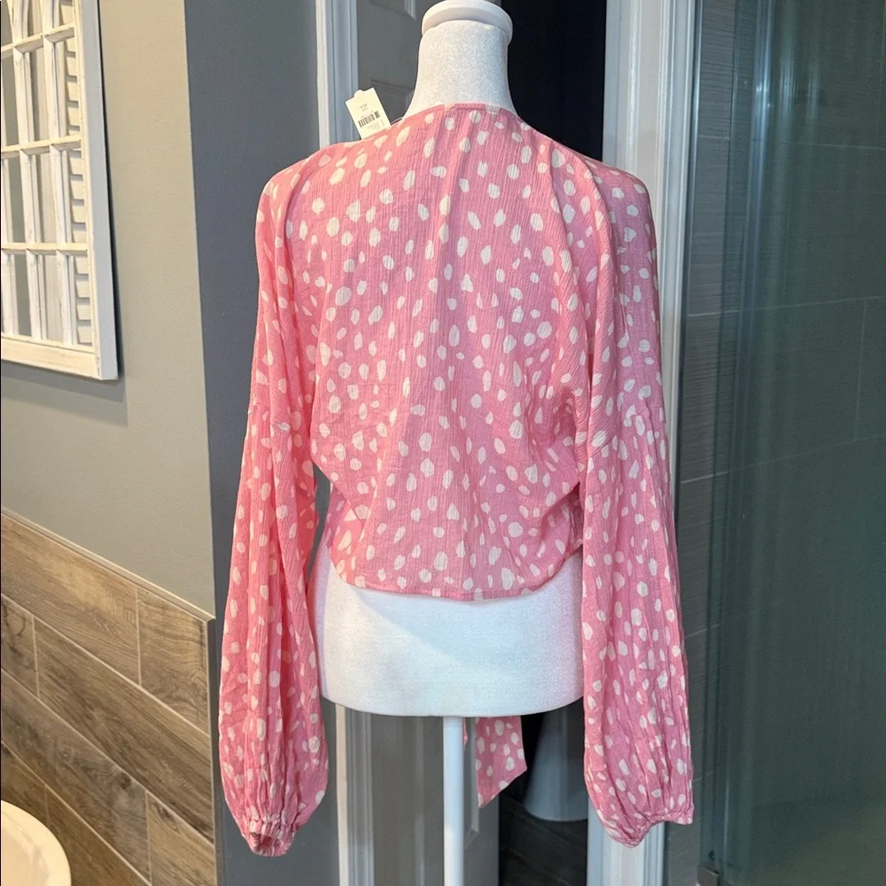 Anthropologie Pink‎ and White Polkadot Tie Front Kimono NWT - Picture 8 of 12
